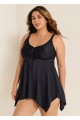 Black Criss Cross Front detail Asymmetrical Hem Swimdress Top