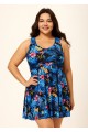 Romantic Blue Floral Print Back Cross Flowy Swim Dress Set