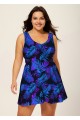 Purple V Neck Plants Print Tie Front Modest Plus Size Swim Dress Set