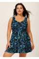 Curvy Black Leaf Print Modest Swimsuit And Swimwear Swimdress Set