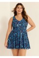 Curvy Black Leaf Print Modest Swimsuit And Swimwear Swimdress Set