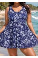 Navy Floral Modest Curvy Swimsuit And Swimwear Swimdress Set