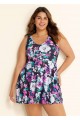 Plus Size Purple Floral Modest Swimsuit And Swimwear Swimdress Set