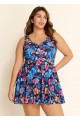 Plus Size Blue Floral Modest Swimsuit And Swimwear Swimdress Set