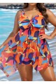 Color Block Abstract Print Hollow Out Tie Front Swimdress Set