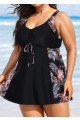 Stylish Tropical Print Patchwork Tie Front Swim Dress Set