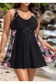 Stylish Tropical Print Patchwork Tie Front Swim Dress Set