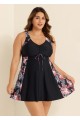 Stylish Tropical Print Patchwork Tie Front Swim Dress Set
