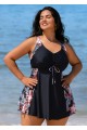 Stylish Tropical Print Patchwork Tie Front Swim Dress Set