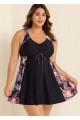 Stylish Tropical Print Patchwork Tie Front Swim Dress Set