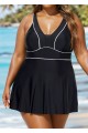 Black Contrast Trim Adjustable Straps One Piece Swimdress