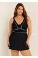 Black Contrast Trim Adjustable Straps One Piece Swimdress