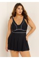 Black Contrast Trim Adjustable Straps One Piece Swimdress