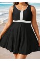 Black And White Color Block Round Neck Casual One Piece Swimdress