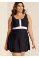Black And White Color Block Round Neck Casual One Piece Swimdress