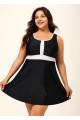 Black And White Color Block Round Neck Casual One Piece Swimdress