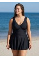 Black Ruched Wide Strap Fashionable Modest Plus Size One Piece Swimdress