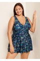 Green Gold Butterfly V Neck Modest One Piece Swimdress