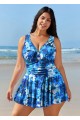 Blue Floral Tummy Control Curvy Swimwear Bathing Suits One Piece Swimdress