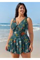 Plus Size Green Floral Tummy Control Swimsuits One Piece Swimdress