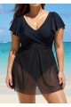 Mesh Skirt Hem And Sleeves One Piece Swimsuit With Cross Front Design