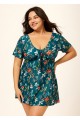 Green V Neck Floral Print Front Twisted Trendy Ruffle Swimdesse Set
