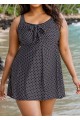 Women's Black Polka Dot Tie Front Modest One Piece Swimdress