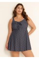 Women's Black Polka Dot Tie Front Modest One Piece Swimdress