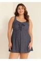 Women's Black Polka Dot Tie Front Modest One Piece Swimdress