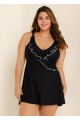 Black And White Ruffles Plus Size Fashion Swimdress Top