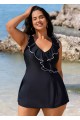 Black And White Ruffles Plus Size Fashion Swimdress Top