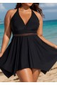 Black Plus Size V Neck Lace Mesh One Piece Swimdress