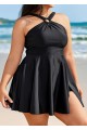 Black Hollow Side Slit Fashion One Piece Swimdress
