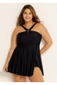 Black Hollow Side Slit Fashion One Piece Swimdress