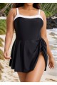 Black And White Color Block Side Tie Swim Dress Swimsuit One Piece Swimdress