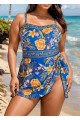 Curvy Blue Floral Side Tie Swimsuit One Piece Swimdress