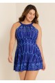 Curvy Navy High Neck Line Flowers Fashion Swim Dress  Swimdress Set
