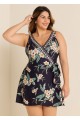 Black Floral Wrap Side Tie Plus Size Swim Skirts For Women One Piece Swimdress