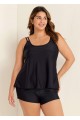Solid Black Double Straps Adjustable Tankini Top