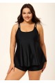 Solid Black Double Straps Adjustable Tankini Top