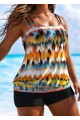 Stylish And Flattering Yellow Tie Dye Adjustable Double Straps Tankini Top