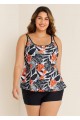 Plus Size Tropical Print Double Straps Tankini Top