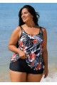 Plus Size Tropical Print Double Straps Tankini Top