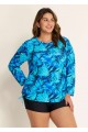 Plus Size Side Tie Adjustable Long Sleeve Rash Guard Tankini Top