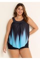 Crystal Blue Ombre Print Scoop Neck Longer Length Tankini Top