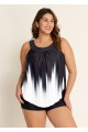 Black And White Ombre Print Longer Length Casual Tankini Top