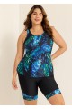 Women Plus Size Plants Print Scoop Neck Stretch Rash Guard Tankini Set