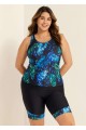 Women Plus Size Plants Print Scoop Neck Stretch Rash Guard Tankini Set