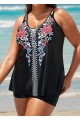 Plus Size Tribal Printed Adjustable Straps Tankini Top