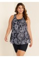 Black Paisley Loose Fit Plus Size Women Tankini Top